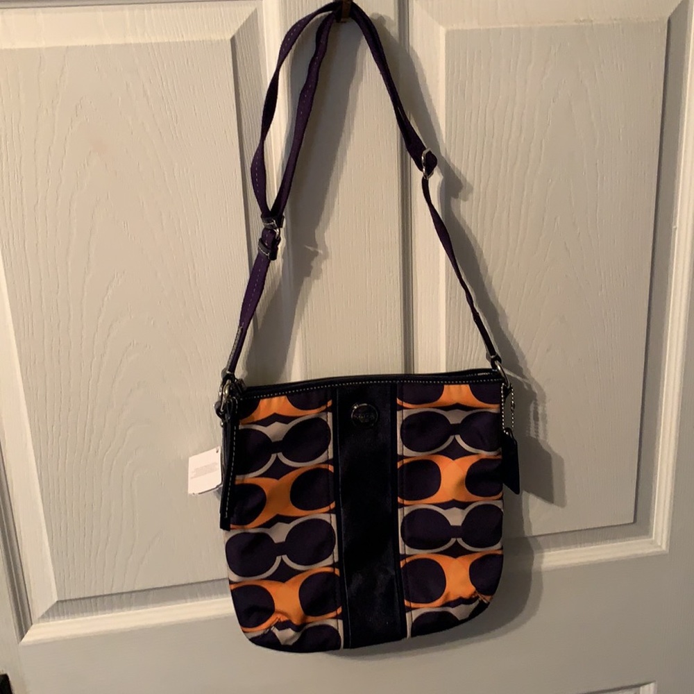 Coach medium size crossbody blue orange tan - Picture 2 of 9